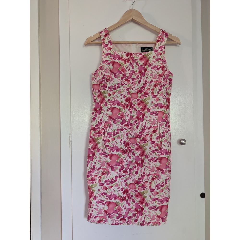 Harve Benard Linen Rayon Floral Sheath Dress Pink Spring Resort Vacation Size 2P